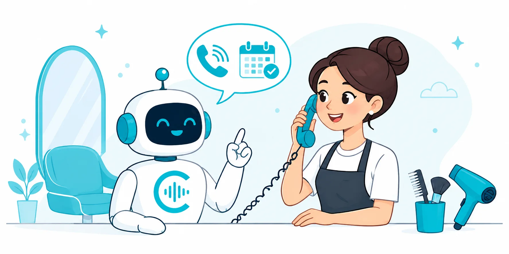 دستیار تلفنی هوشمند کالینو در سالن زیبایی بانوان برای پاسخگویی به مشتریان