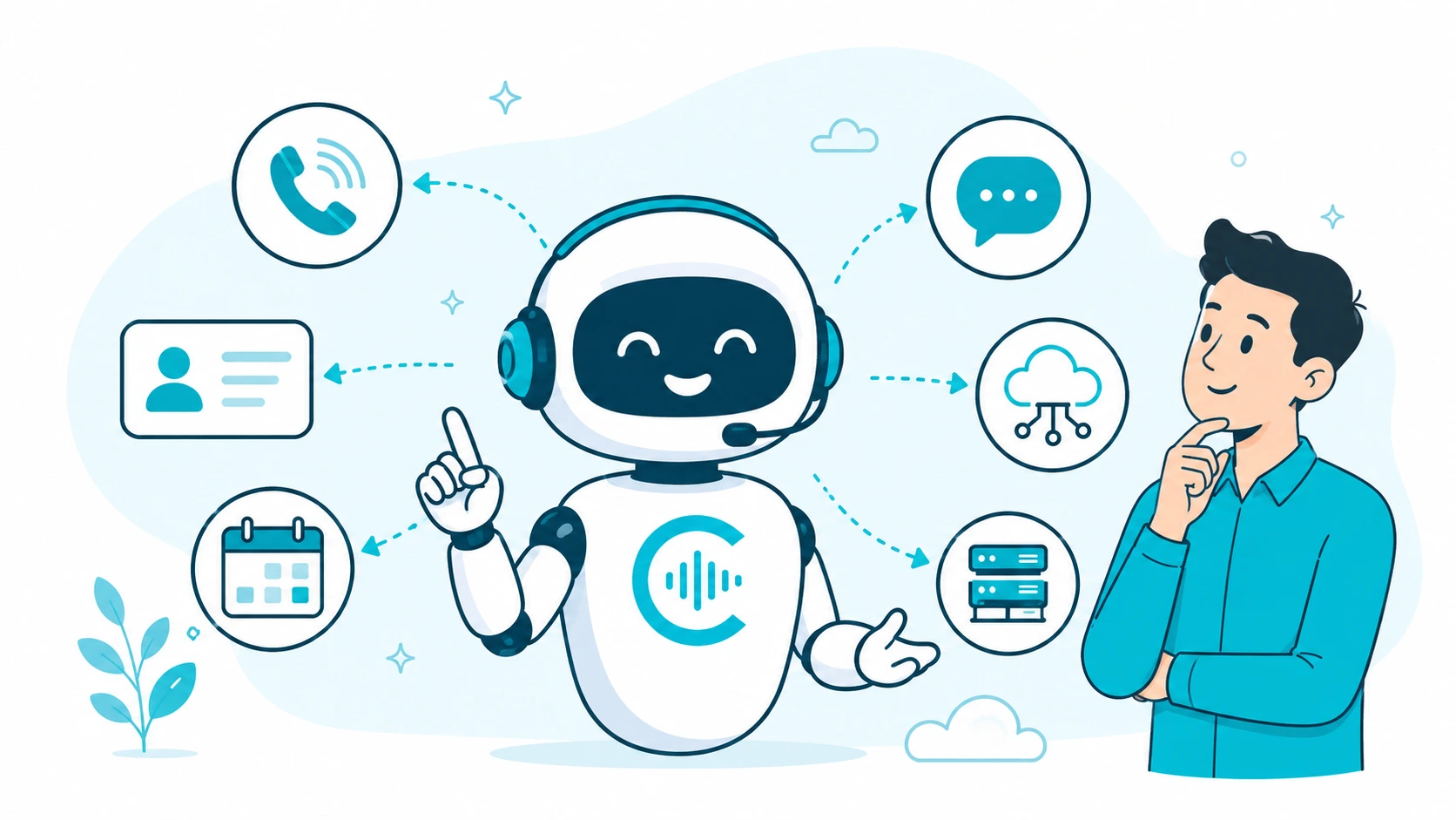 اتصال دستیار تلفنی هوشمند به SIP Trunk، CRM، API، پایگاه داده، تقویم و سیستم‌های سازمانی برای انجام عملیات در حین تماس